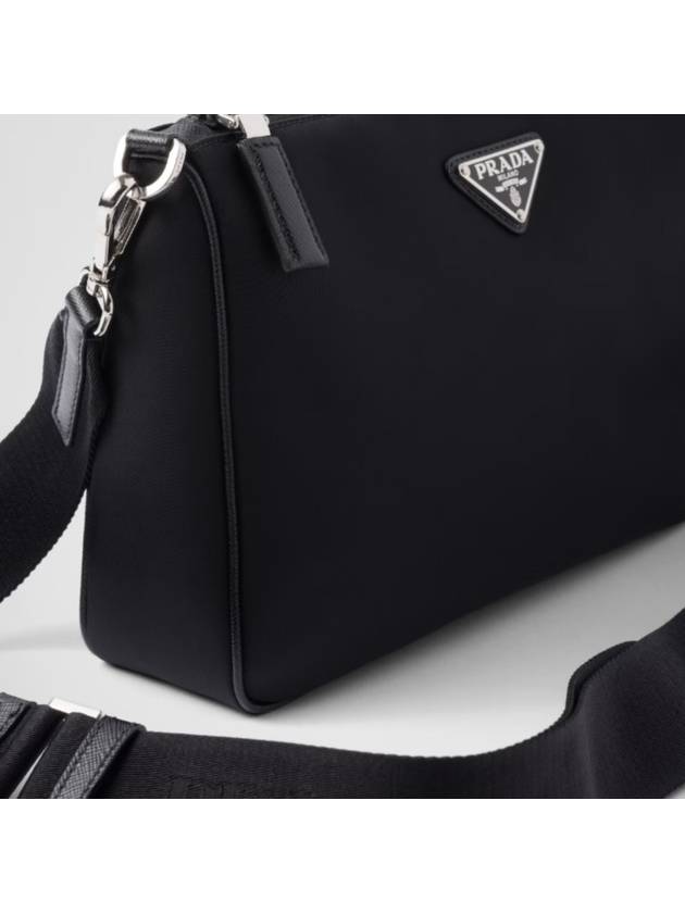 triangle logo re-nylon saffiano leather shoulder bag black - PRADA - BALAAN 6