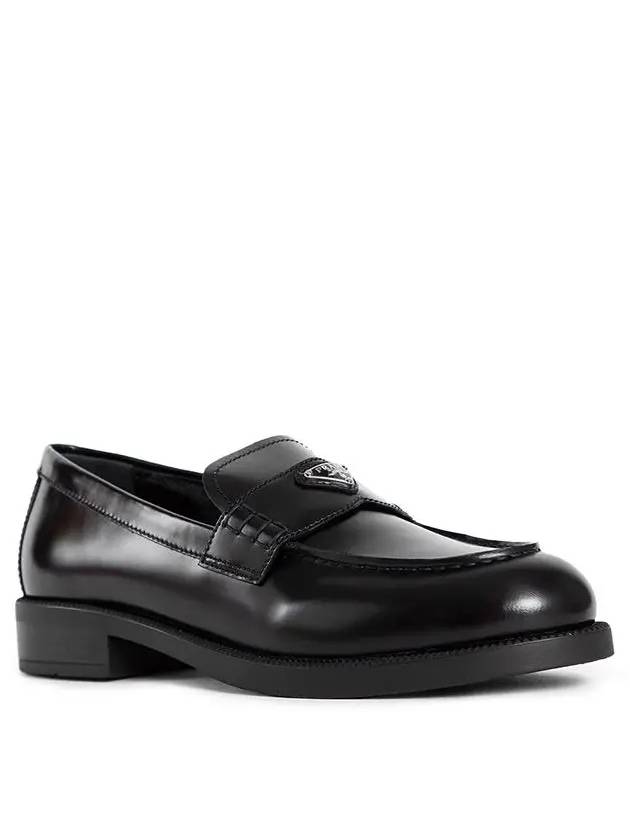 Triangle Logo Leather Loafers Black - PRADA - BALAAN 3