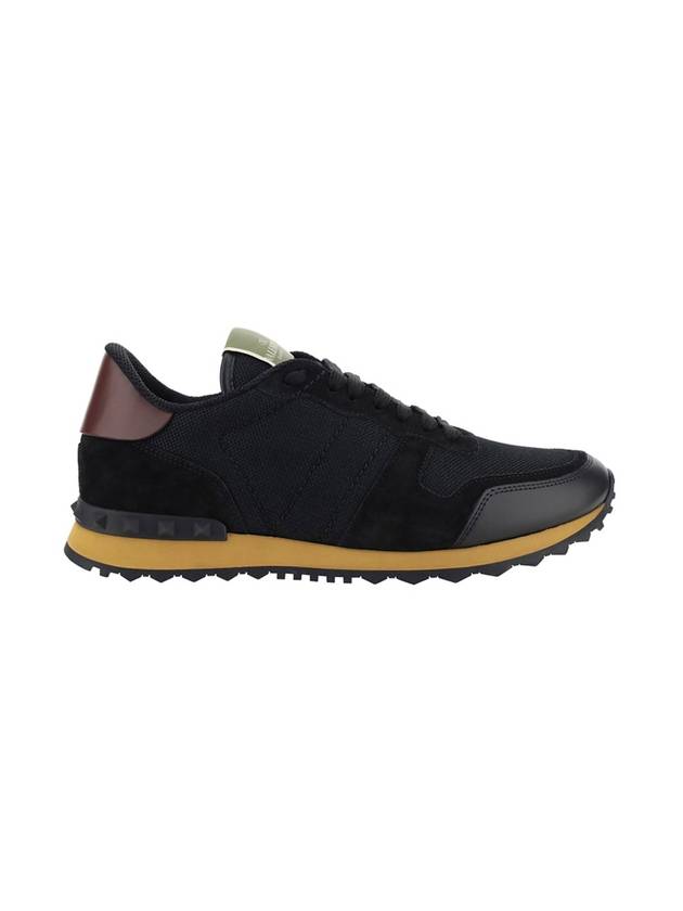 Men's Mesh Suede Rockrunner Low Top Sneakers Black - VALENTINO - BALAAN 1