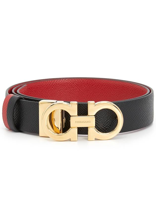 Reversible Gancini Leather Belt Black Lipstick Red - SALVATORE FERRAGAMO - BALAAN 3