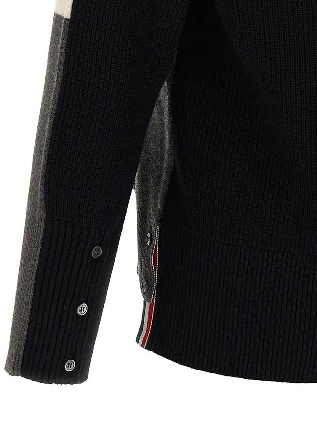 4 Bar Stripe Intarsia Wool Cardigan Grey - THOM BROWNE - BALAAN 5