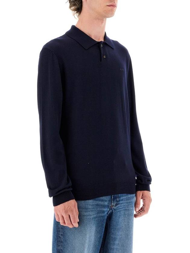 Jacob Logo Wool Long Sleeve Polo Shirt Dark Navy - A.P.C. - BALAAN 3