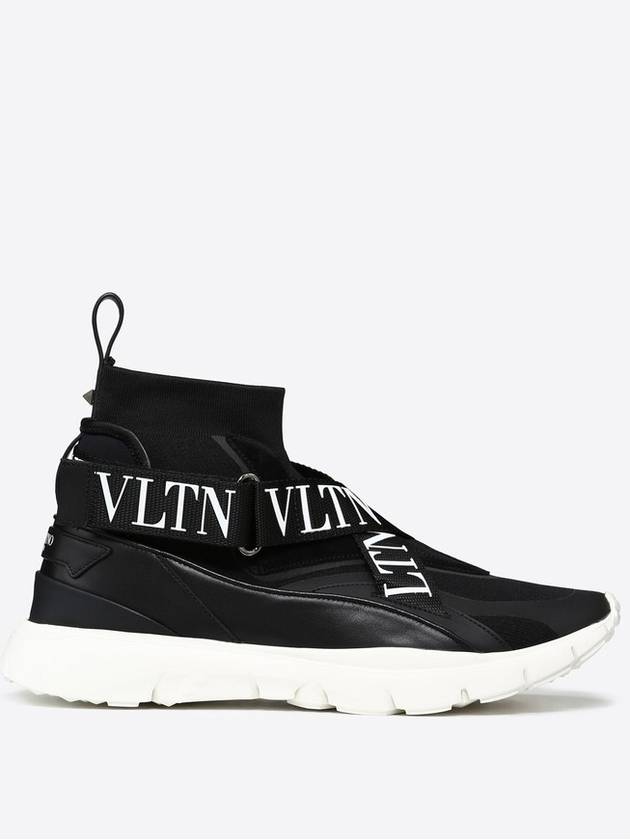 Logo Hero Socks High Top Sneakers Black - VALENTINO - BALAAN.