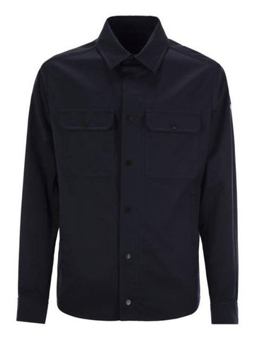 Men s Cotton Crepe Long Sleeve Shirt Night Blue - MONCLER - BALAAN 1