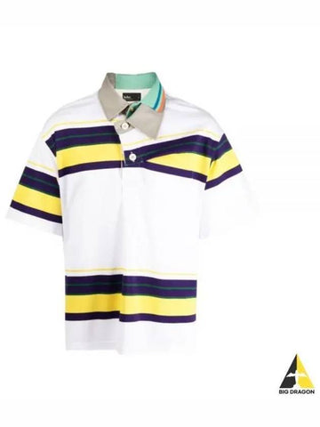 23SCM T03203 A Tops Asymmetric Striped Short Sleeve Polo T Shirt - KOLOR - BALAAN 1