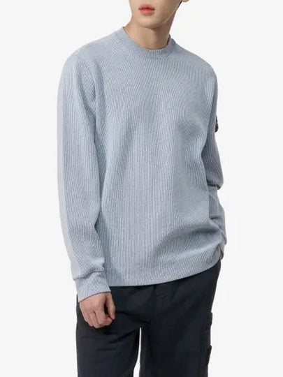 Compass Badge Crew Neck Ribbed Cotton Knit Top Sky Blue - STONE ISLAND - BALAAN 2