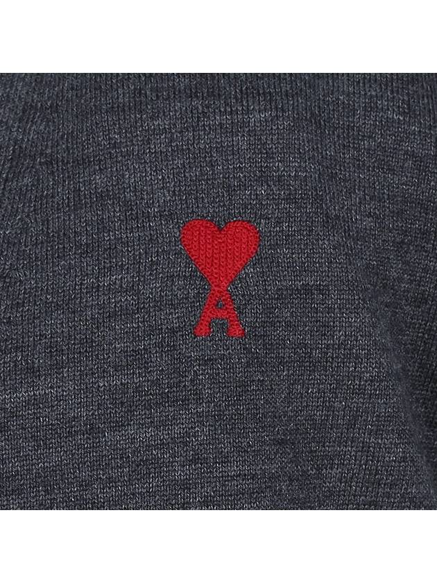 Red Heart Logo Merino Wool Cardigan Heather Grey - AMI - BALAAN 8