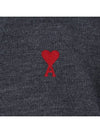 Red Heart Logo Merino Wool Cardigan Heather Grey - AMI - BALAAN 8