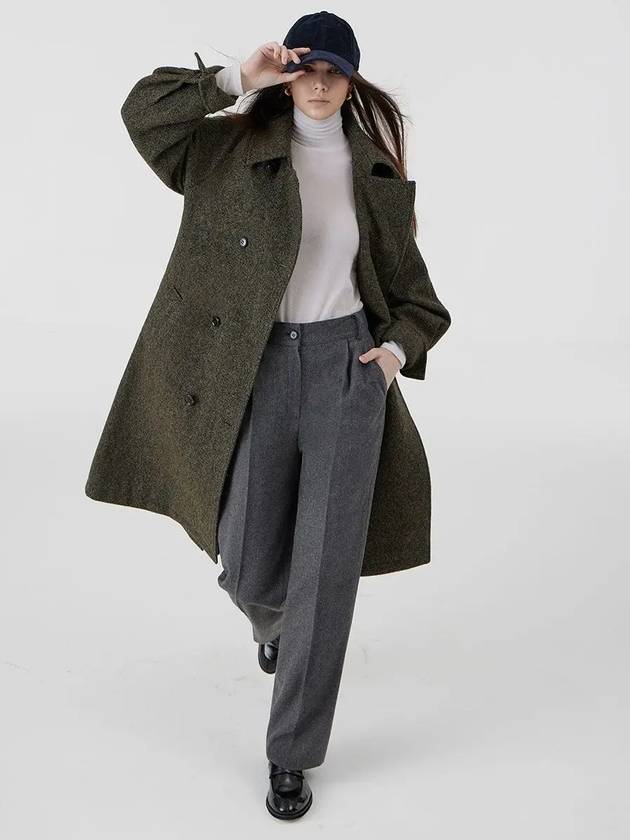 Raglan sleeve yarn-dyed herringbone wool coat green - VOYONN - BALAAN 7