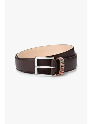 PS Stripe Loop Leather Belt Dark Brown - PAUL SMITH - BALAAN 1