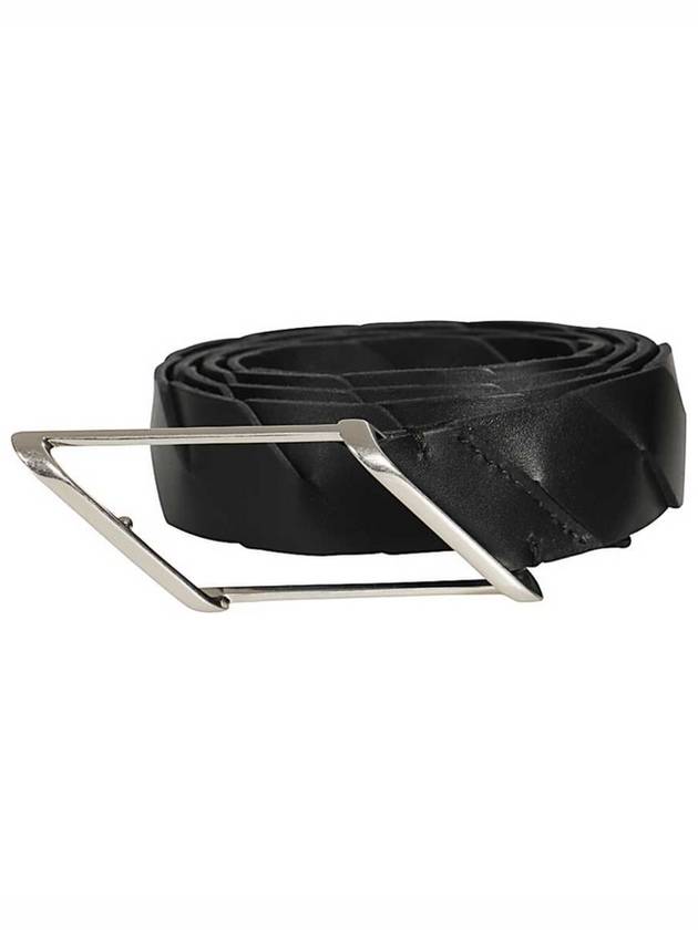 Regular Diagonal Intrecciato Leather Belt Black - BOTTEGA VENETA - BALAAN 3