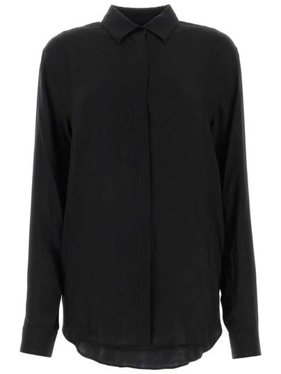 Striped Button Silk Shirt Black - SAINT LAURENT - BALAAN 2