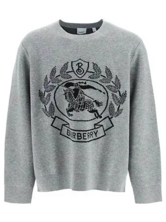 Men's Irving Logo Print Crew Neck Wool Knit Top Grey - BURBERRY - BALAAN 2