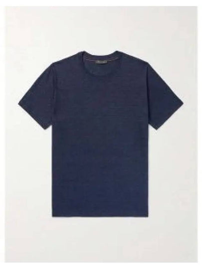 Crew Neck Linen Short Sleeve T-shirt Blue - LORO PIANA - BALAAN 2