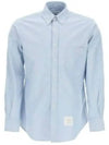 Men's Logo Patch Classic Cotton Long-Sleeved Shirt White Light Blue - THOM BROWNE - BALAAN 2