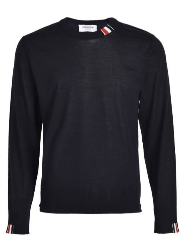 Intarsia Stitch Crew Neck Merino Wool Knit Top Navy - THOM BROWNE - BALAAN 2