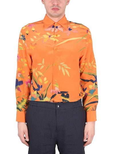 Men's Floral Print Silk Long Sleeve Shirt Orange - ETRO - BALAAN 2