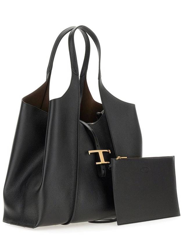 T Timeless Leather Medium Shopping Tote Bag Black - TOD'S - BALAAN 9