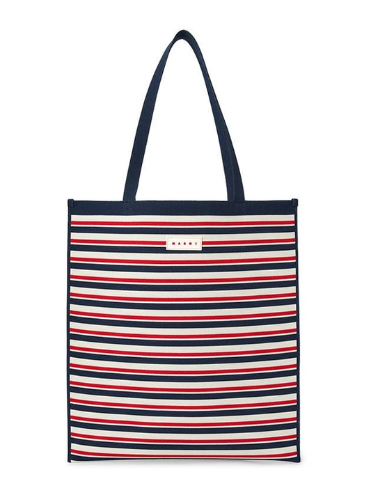 Jacquard Stripe Flat Tote Bag Navy - MARNI - BALAAN 2