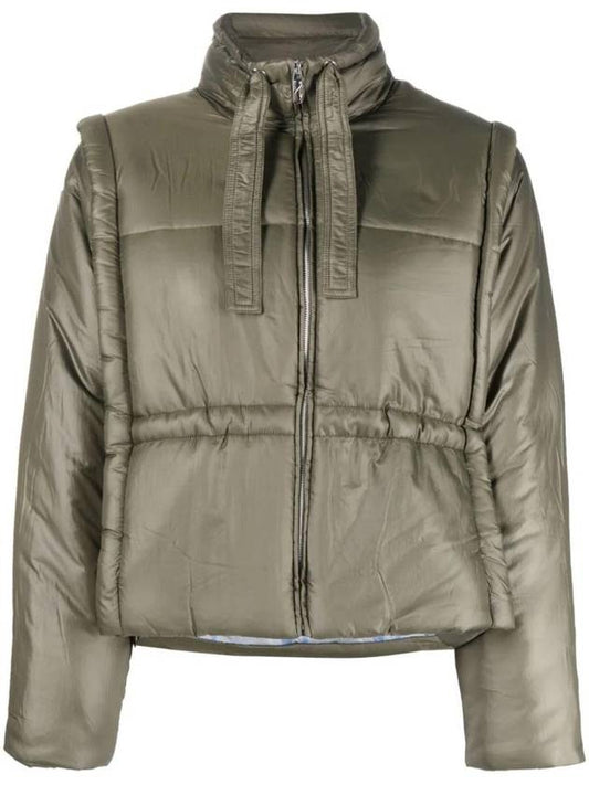 Shiny Quilted Vest Zip-Up Jacket Green - GANNI - BALAAN 1