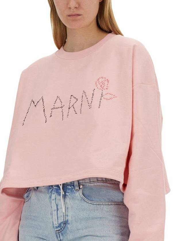 Embroidered Logo Crop Sweatshirt Pink - MARNI - BALAAN 5