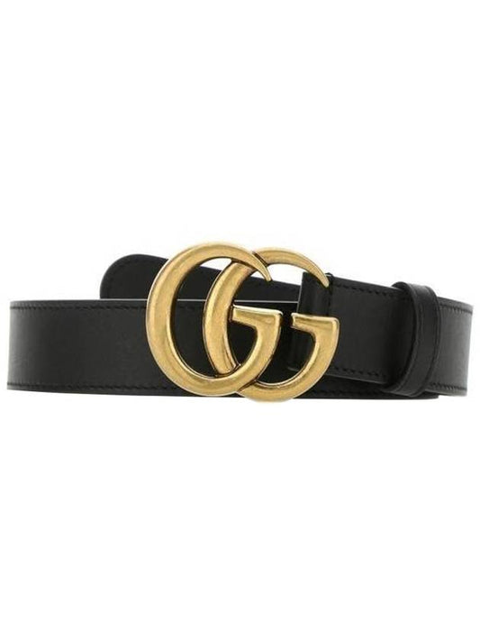 Men's GG Marmont Double G Buckle Gold Hardware Leather Belt Black - GUCCI - BALAAN 1