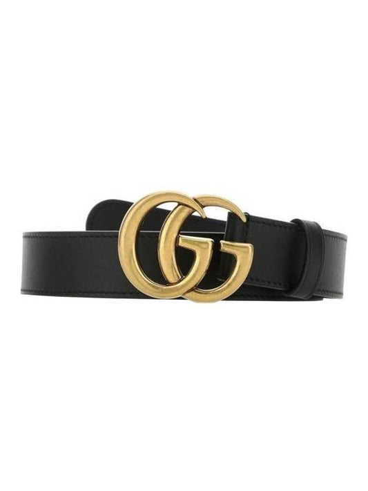 Men's GG Marmont Double G Buckle Gold Hardware Leather Belt Black - GUCCI - BALAAN 1