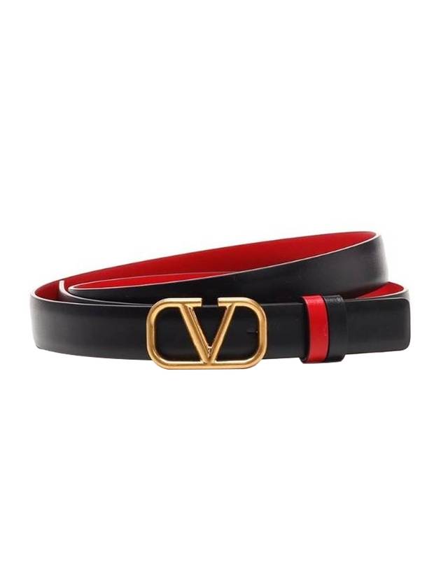 V Logo Reversible Leather Belt Black Red - VALENTINO - BALAAN 1