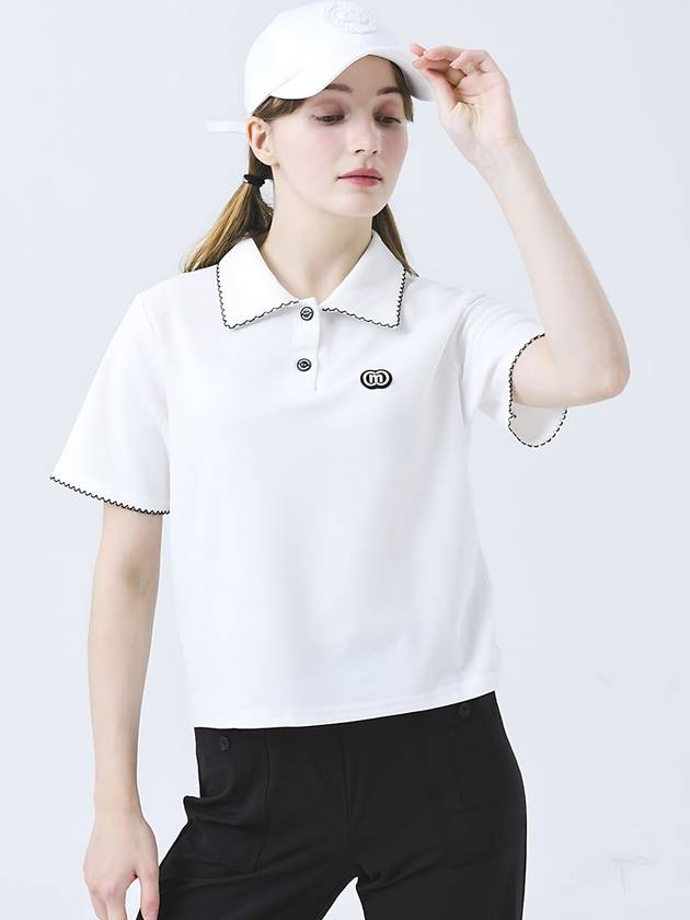 Doyou Know MC Women s Cotton Pique Tissue Lace Decoration Shirt Collar Loose Fit Short Sleeve White T DO3242TS85 1 - DOYOUKNOWMC GOLF WEAR - BALAAN 3