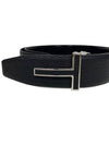 T Buckle Leather Belt Black - TOM FORD - BALAAN 3