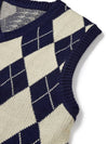 Argyle Houndstooth Half Half Knit Vest Navy - S SY - BALAAN 7