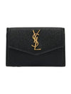 Uptown Grain De Poudre Embossed Leather Flap Card Case Black - SAINT LAURENT - BALAAN 3