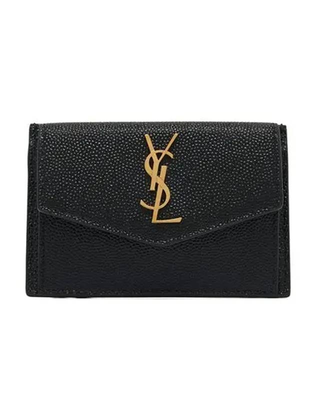 Uptown Grain De Poudre Embossed Leather Flap Card Case Black - SAINT LAURENT - BALAAN 2