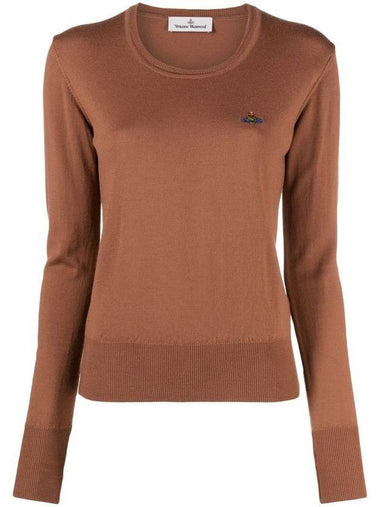 Women's Embroidered Logo Bea Wool Knit Top Brown - VIVIENNE WESTWOOD - BALAAN 1