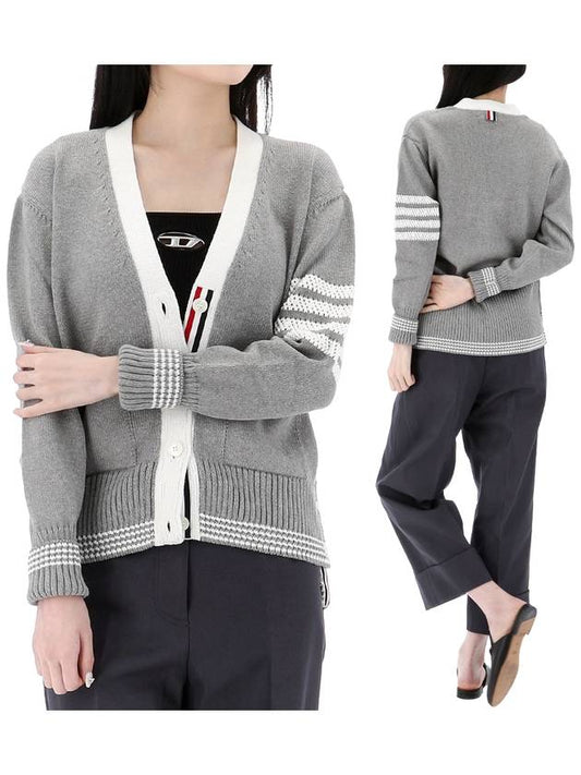 4 Bar Stitch V Neck Cardigan Grey - THOM BROWNE - BALAAN 2