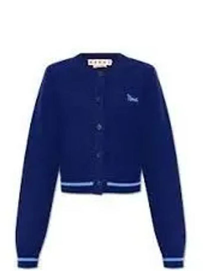 Embroidered Logo Virgin Wool Cardigan Blue - MARNI - BALAAN 2