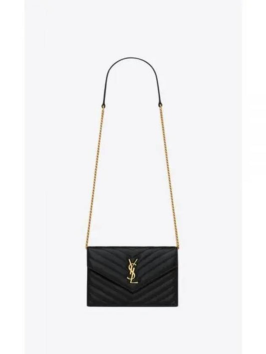 Envelope Chain Leather Half Wallet Black - SAINT LAURENT - BALAAN 2