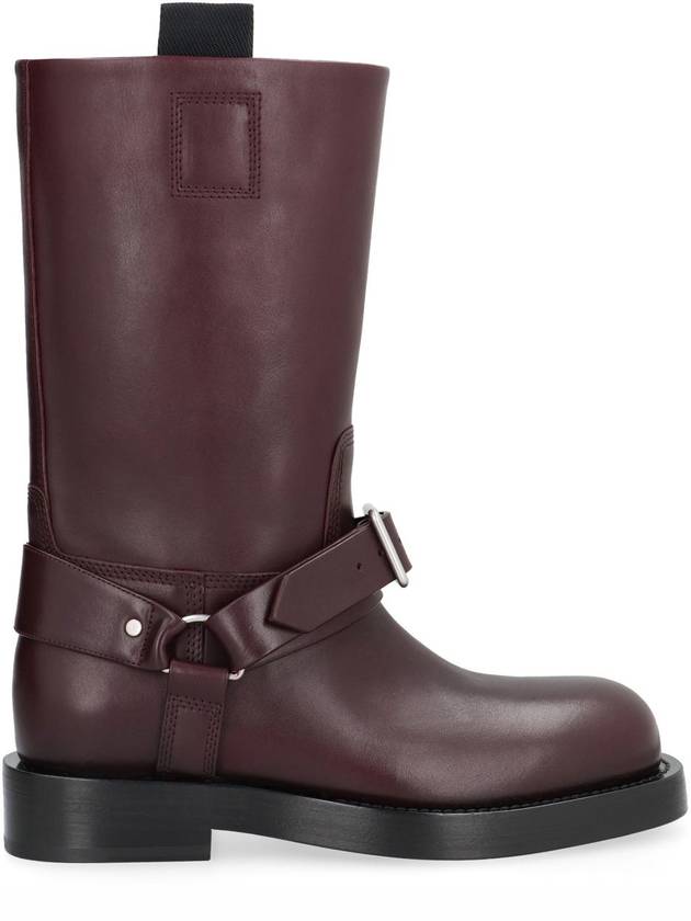 Saddle Leather Middle Boots Aubergine - BURBERRY - BALAAN 3