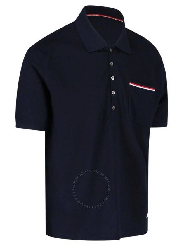 Men's Three Stripes Pocket Mercerized Short Sleeve Polo Shirt Navy - THOM BROWNE - BALAAN 4