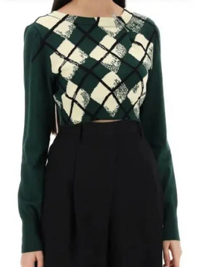 Argyle Fine Knit Cropped Knit Top Green - BURBERRY - BALAAN 2