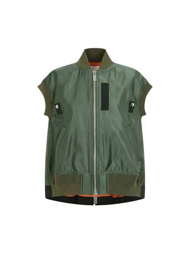 Women s Back Pleated Nylon Twill Vest Green - SACAI - BALAAN 1