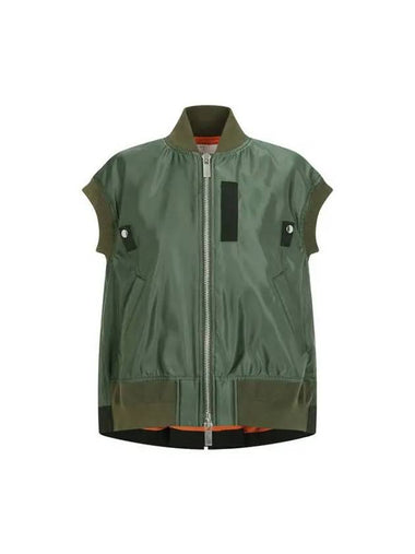 Women s Back Pleated Nylon Twill Vest Green - SACAI - BALAAN 1