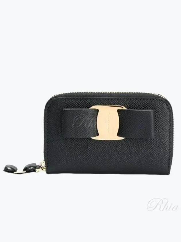 Vara Bow Zipper Card Wallet Black - SALVATORE FERRAGAMO - BALAAN 2