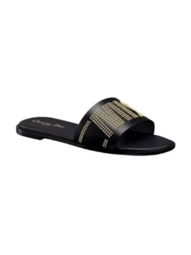 Dway Calfskin Gold Finish Studs Slippers Black - DIOR - BALAAN 2