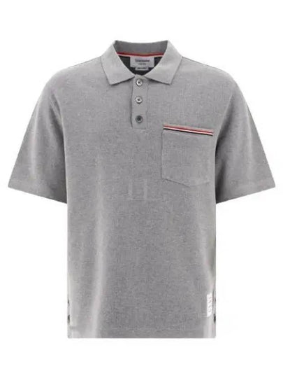 Men's Three Stripes Pocket Mercerized Short Sleeve Polo Shirt Light Grey - THOM BROWNE - BALAAN 2