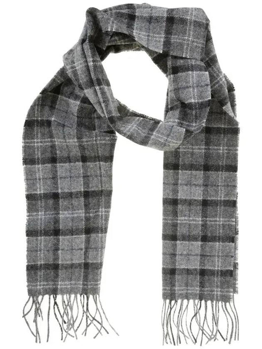 Tartan Check Fringe Wool Muffler Black Grey - BARBOUR - BALAAN 1