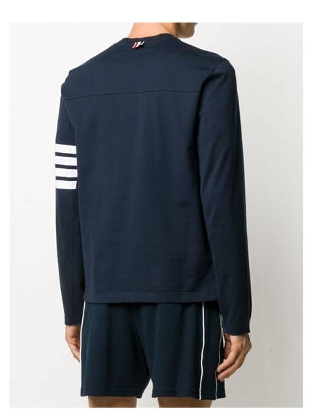 Men's Diagonal Armband Cotton Long Sleeve T-Shirt Navy - THOM BROWNE - BALAAN 5