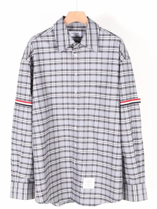 Prince of Wales Armband Oversized Long Sleeve Shirt Medium Grey - THOM BROWNE - BALAAN 2