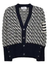 4-bar V-neck Twist Cable Knit Cardigan Navy - THOM BROWNE - BALAAN 2