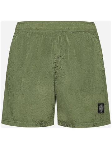 Men's Logo Patch Nylon Swim Shorts Sage Green - STONE ISLAND - BALAAN.